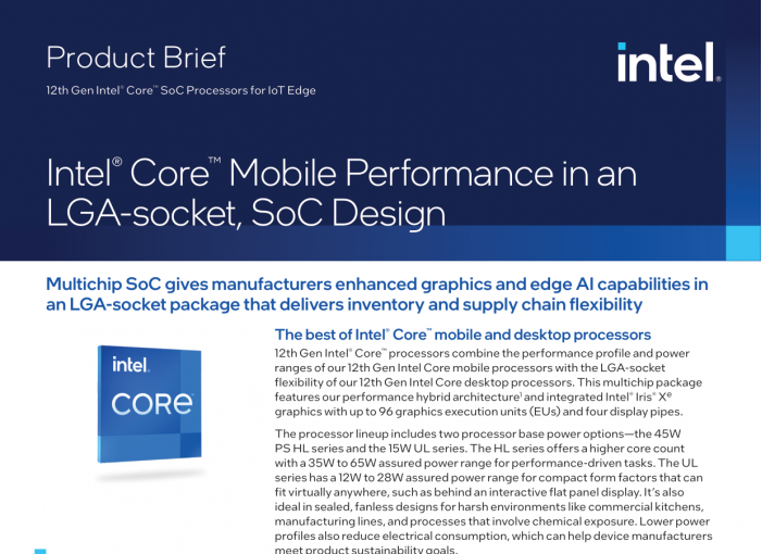 英特爾為物聯網邊緣計算市場推出插槽式12代酷睿SoC解決方案